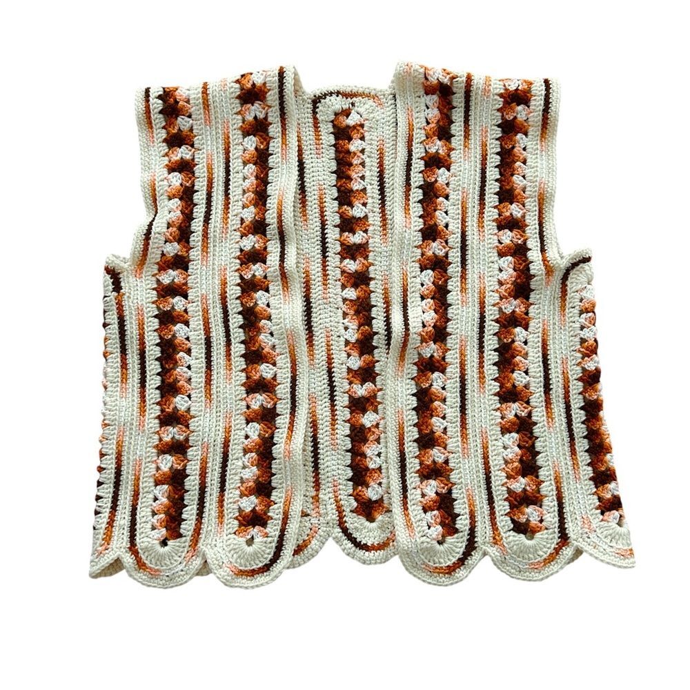 Crochet Sweater Vest Hippie Retro Grannycore Scallop Edge Oversized Handmade - Picture 2 of 10
